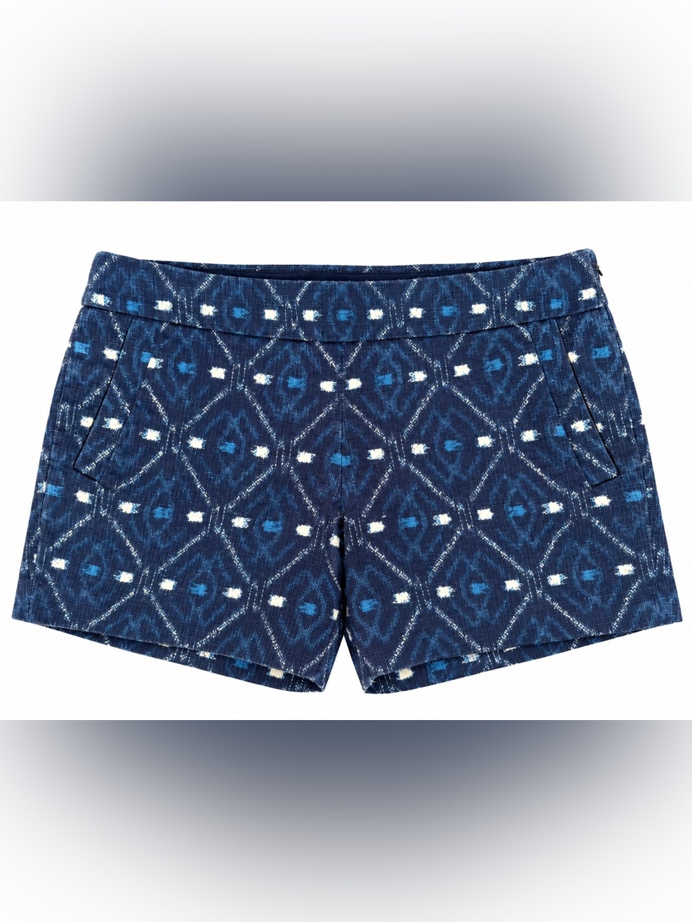 J.Crew Basketweave Ikat Print 100% Cotton Shorts Navy Blue Size 6